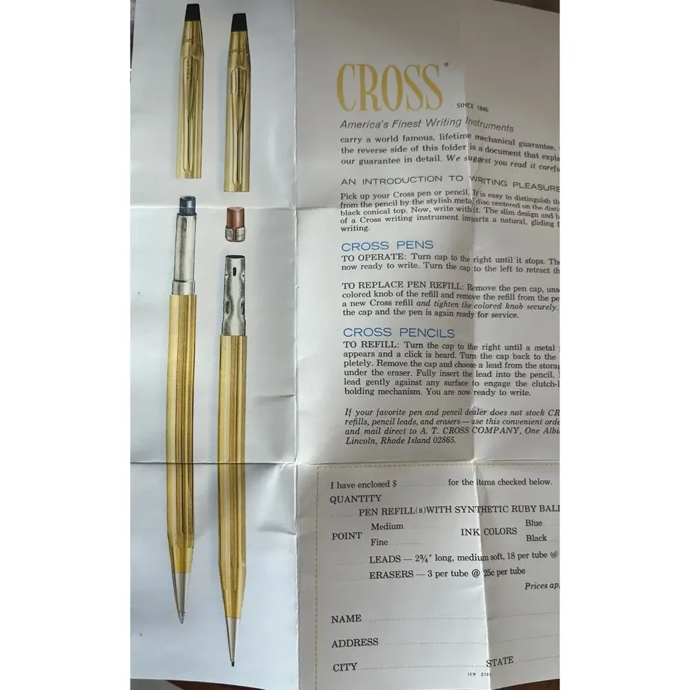 Vintage CROSS 14K Gold Filled Pen & Pencil Set Case Booklet